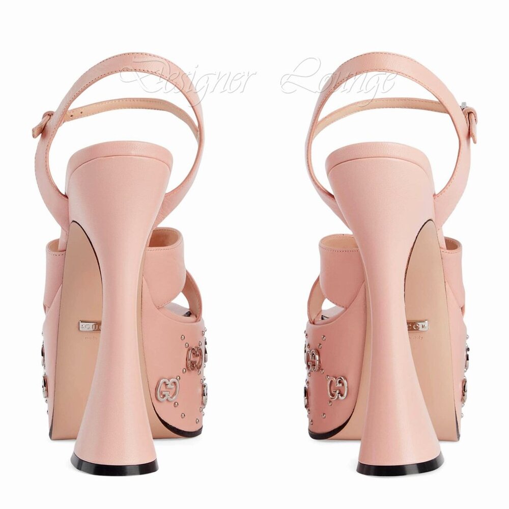 NEW GUCCI Interlocking GG Studs Rose Leather Platform Sandals EU 39.5 US 9.5 - Picture 7 of 12